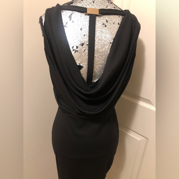 BLACK Sleeveless Mini Dress with Ruched Top & T Back Strap (Evening Wear) - Picture 3 of 12